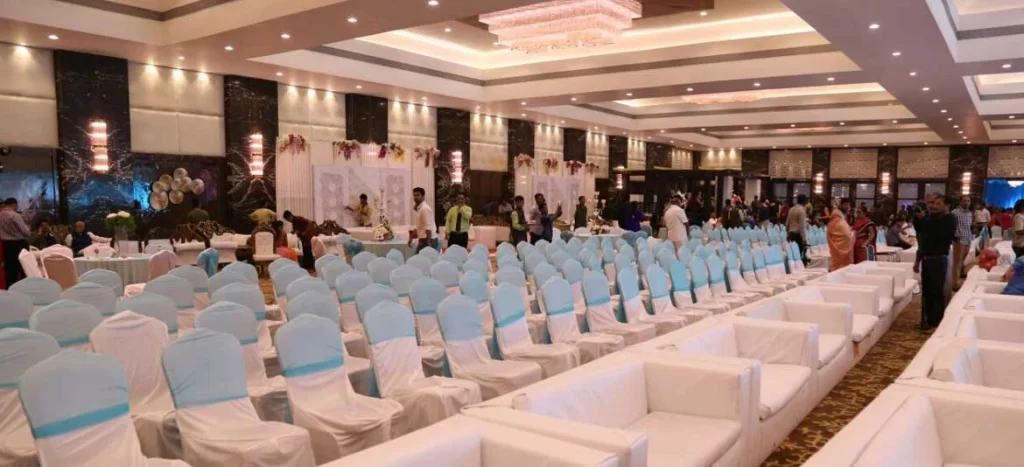 Conference and event hall setup at Chattarpur Farms in Nagpur