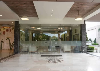 Main entrance of Carnation Hall at Chattarpur Farms in Nagpur