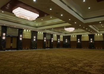 Elegant interior of Carnation Hall wedding venue at Chattarpur Farms