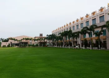 Daffodil Lawn and venue buildings at Chattarpur Farms in Nagpur