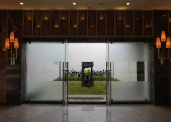 Entrance to Iris Hall wedding venue at Chattarpur Farms in Nagpur